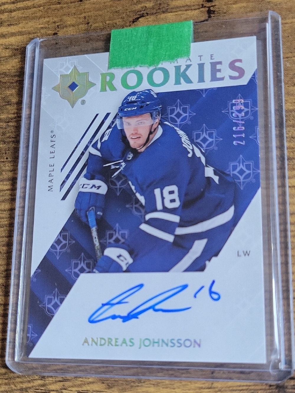 Andreas Johnsson Rookie Autograph Hockey Card - Blue & White
